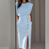 Women's Summer Split Dress With Buttons Casual Sleeveless Midi Dress Clothing