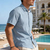 Mens Solid-color Short-sleeve Lapel Shirt
