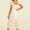 New Style Dress French Retro Floral Print Skirt, Slim-Fit Slit Long Puff-Sleeve One-Piece Dress