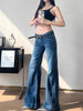 Womens American-style High-street Vintage Low-rise Bootcut Jeans