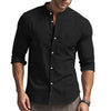 Standing Collar Solid Color Casual Cotton Linen Shirt