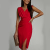Summer V-neck Sleeveless Split Dress Fashion Slim High Waist Party Club Clothing For Women