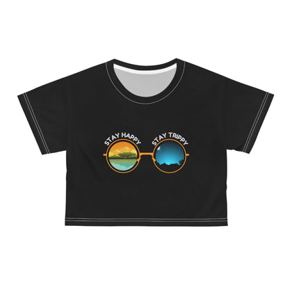 Stay Happy Stay Trippy Crop Tee - Festival Style Summer Shirt