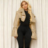 A Short Crop Top With A Fashionable Street PU Leather Patchwork Fur Collar