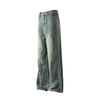 American-style Vintage Distressed Striped Patchwork Jeans