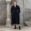 Sculptural Puff-Sleeve Double-Breasted Long Coat