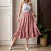 High Waisted Layered Pleated Midi Skirt
