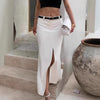 French-style Commuter White Straight-Line Suit Skirt With A Slit