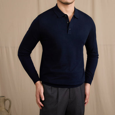 Retro Slim-Fit Polo Shirt Warm Wool Top For Fall And Winter