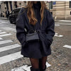 Womens Wool Coat With Belt Mock Neck And Solid Color
