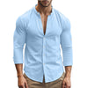 Standing Collar Solid Color Casual Cotton Linen Shirt