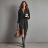 Turn-Down Collar Buttons Chic Casual Dress, Women Spring Autumn Solid Simple Party Dress, Long Sleeve Holiday Ladies Dress