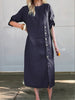 Round Neck Short Sleeve Button Split Mid-length Casual Dress