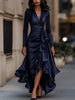 V-neck Waist Trimming Ruffles Elegant Dress