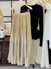 Womens Solid-Colored French-Style Retro Elegant Pleated High-Waist Skirt
