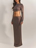 Mocha Rhinestone-Embellished Crop Top Maxi Dress