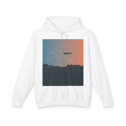 Unisex Lightweight Hooded Sweatshirt - Serene Sky and Ocean Design