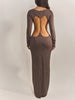 Mocha Rhinestone-Embellished Crop Top Maxi Dress