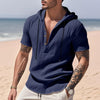 Casual Breathable Linen Hooded Henley Shirt With Short Sleeves  Men's Shirt Breathable Comfortable Spring Summer Fashion Basic Color Streetwear