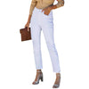 Raw Edge White Stretch Denim Straight Leg Pants
