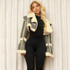 A Short Crop Top With A Fashionable Street PU Leather Patchwork Fur Collar