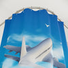 Aviation Themed Shower Curtain - Sky Blue Design with Airplane and Clouds