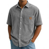 Versatile Leisure Corduroy Leather Sticker Pocket Short Sleeve Shirt