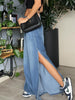 Blue Denim High - Waisted Ultra - Wide - Leg Jeans With Side Slit