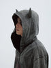 Dark Little Devil Worn Looking Washed-out Hooded T-shirt Black