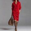 Long-sleeved Sweater Dress Fashion Warm Stand-up Collar V-neck Button Pullover Dresses Winter Casual Commuting Women's Clothing