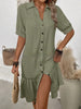 Womens Solid-Color Single-Breasted New Puff-Sleeve Dress