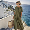 Elegant Short Sleeve Bow Pocket Wide Hem Loose Long Dress