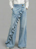 Retro Irregular High-Waist A-Line Denim Trousers