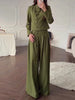 Mandarin Collar Knot Crop Top & Drawstring Wide Leg Pants 2-Piece Set