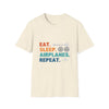 T-Shirt — "Eat. Sleep. Airplanes. Repeat." Pilot Aviation Tee