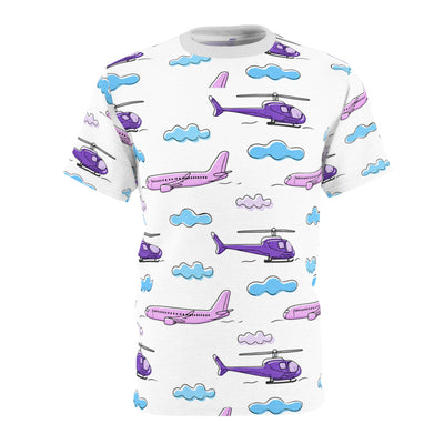 AOP Airplane & Helicopter All-Over Print Tee — Purple Planes & Clouds