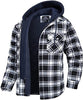 Men's Plaid Hooded Coat Winter Warm Button Zip-up Jacket Fashion Casual Thick Padded Long Sleeves Outerwear Clothing