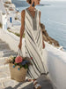 Printed Vacation-Style V-Neck Striped Sleeveless Dress