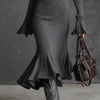 Pleated-collar Flared-sleeve Knitted Mermaid Skirt
