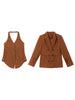 Brown Retro Spaghetti Straps Vest Double Breasted Suit Coat Set