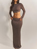 Mocha Rhinestone-Embellished Crop Top Maxi Dress