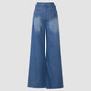 Blue Denim High - Waisted Ultra - Wide - Leg Jeans With Side Slit