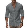 Standing Collar Solid Color Casual Cotton Linen Shirt