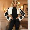 A Short Crop Top With A Fashionable Street PU Leather Patchwork Fur Collar