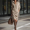 Long-sleeved Sweater Dress Fashion Warm Stand-up Collar V-neck Button Pullover Dresses Winter Casual Commuting Women's Clothing