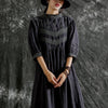 Johnature 2023 New Vintage Cotton Linen Embroidery Loose Solid Color Women Dresses Summer 3 Colors Lace Button Dress