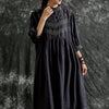 Johnature 2023 New Vintage Cotton Linen Embroidery Loose Solid Color Women Dresses Summer 3 Colors Lace Button Dress
