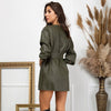Pu Leather A Line Party Dress Women Batwing Sleeve Fashion Belt High Waist Mini Dress Night Club Elegant Female Slim 2020