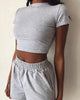 2 Piece Set Women Summer O-Neck Casual Crop Top 2020 Female Clothing Tracksuit Pockets Loose Shorts Two Piece