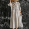 Johnature 2023 New Vintage Cotton Linen Embroidery Loose Solid Color Women Dresses Summer 3 Colors Lace Button Dress